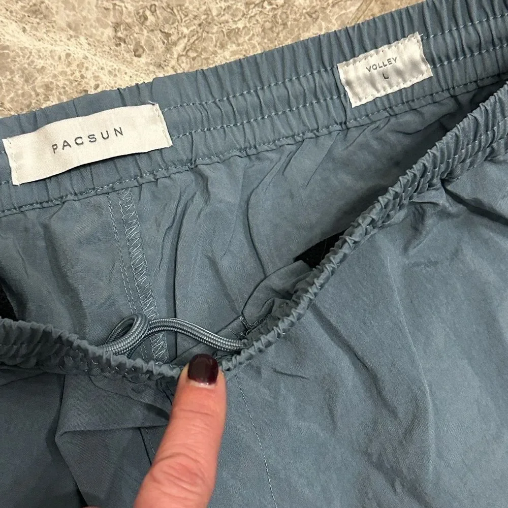 Pacsun Men’s Nylon Cargo Shorts Blue NEW Large Elastic Waist Casual Streetwear